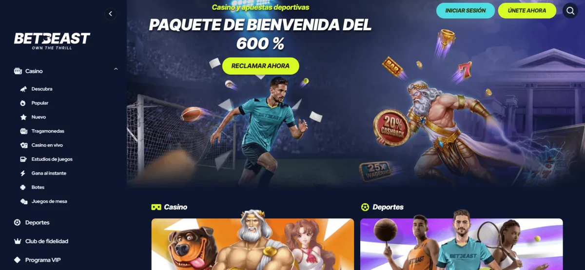 BetBeast homepage casino bono sin deposito